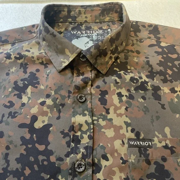 Warrior Camo Flecktarn Button Up Shirt Mens Size L Short Sleeve Camouflage - Picture 2 of 8